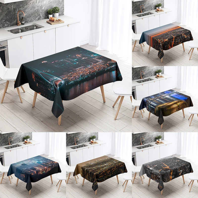 World famous city building night scene tablecloth party restaurant table decoration waterproof kitchen new home