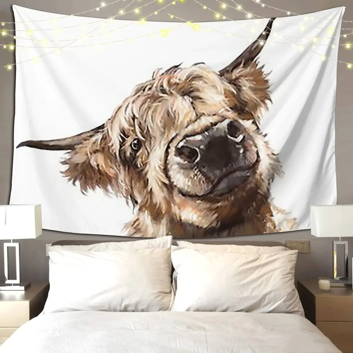 Highland Cow Tapestry Funny Wall Hanging Aesthetic Home Decor Tapestries for Living Room Bedroom Dorm Room