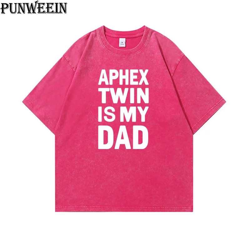

Punk Men's apex twin washed Tshirt with simple text and pattern Y2k streetwear aesthetics Harajuku clothing Loose short Tshirt