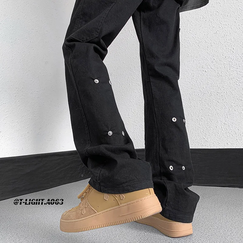 

Black Straight Leg Jeans Men's Summer Trendy Design Slim Fit Loose Flared Pants Casual Youth Popular American Style Jeans