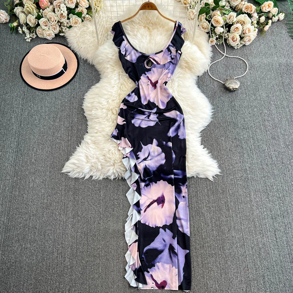 فساتين نسائية للربيع والصيف مثيرة بدون أكمام بكتف واحد مطبوعة غير منتظمة فستان مرن كاجوال أنيق لحفلات الزفاف #5