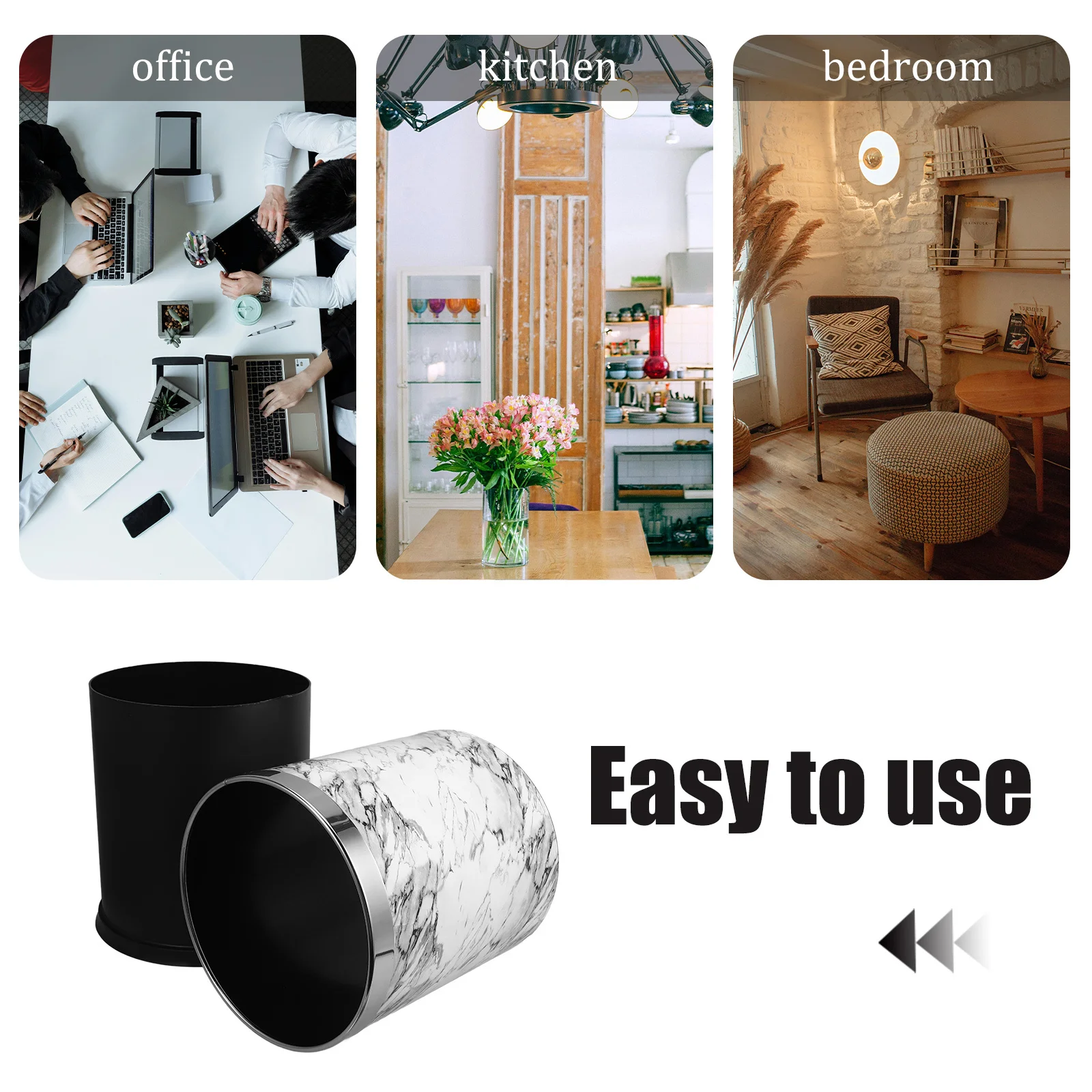 

White Marble Trash Can Round Large Plastic Garbage Bin For Bathroom Kitchen Living Room Office Waste Container Marbling