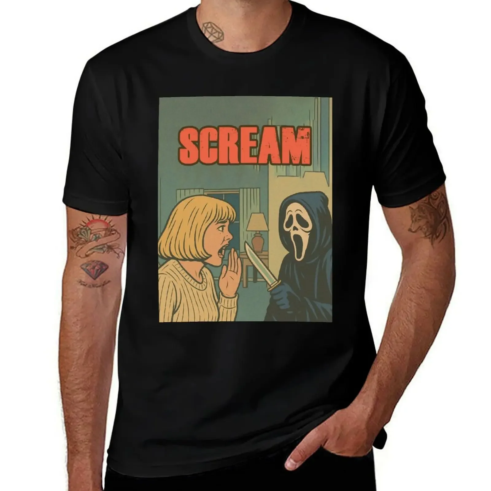 Scream, película de terror de los años 90, camiseta con salsa, camiseta esencial, ropa estética, camisa divertida, camisetas ajustadas de algodón para hombres