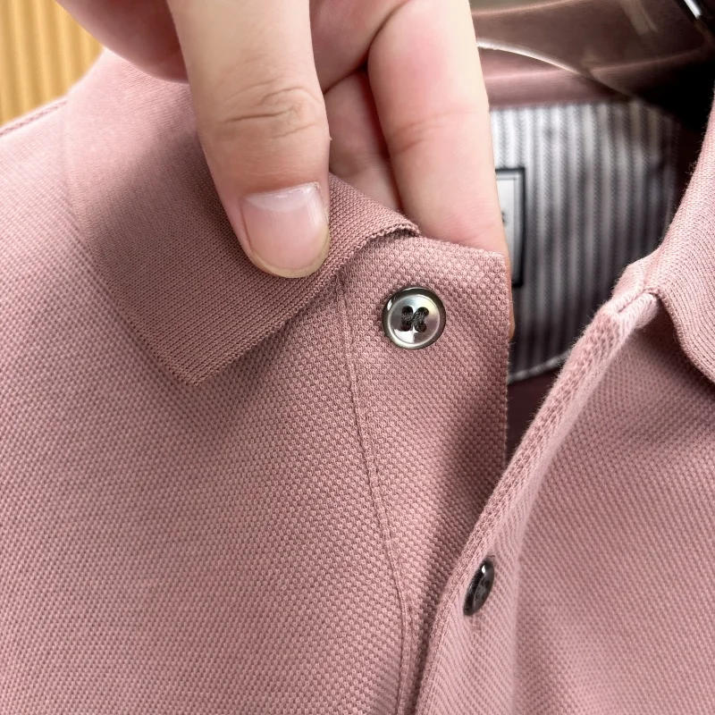 100% Baumwolle Herren Langarm-Poloshirt mit Kragen und Knöpfen, Exquisitem Musterdruck, Neues Herbst-Poloshirt, Business Casual Herrenbekleidung – Detail 3