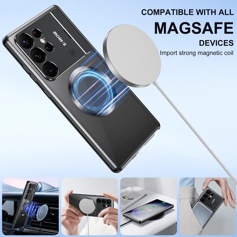Metal Magnetic Suction Kickstand Case For Samsung Galaxy S23 Ultra S22 Ultra S21 Ultra Wireless Charging Aluminum Alloy Cover