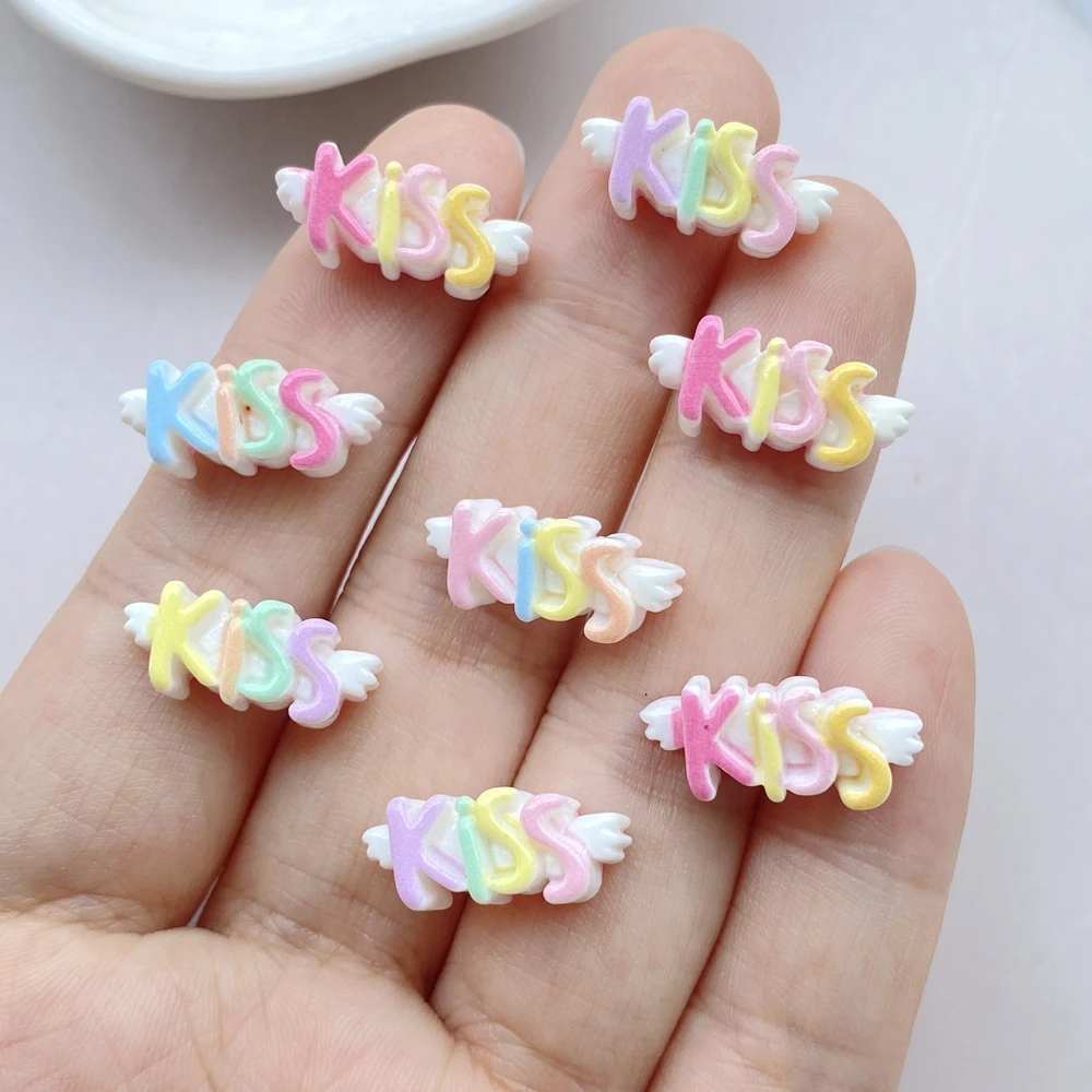 30 pz misto Nail Art resina arcobaleno colorato lettera bacio Charms strass fai da te mestiere per unghie decorazioni 3D gioielli