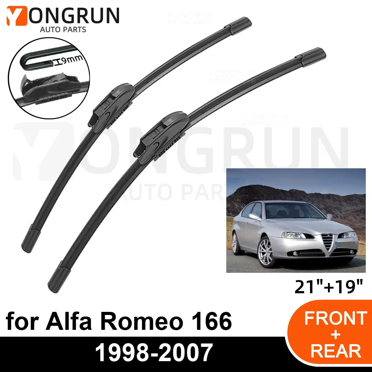 

Car Front Windshield Wipers For Alfa Romeo 166 1998-2007 Wiper Blade Rubber 21"+19" Car Windshield Windscreen Accessories