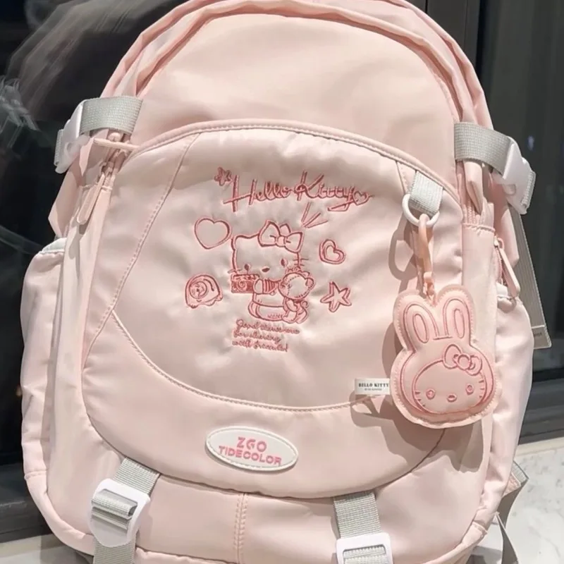 Sanrio Hello Kitty Backpack School Bag Korean Version Nylon Anime Fashion Backpack Junior High School Backpack Women Travel Bag