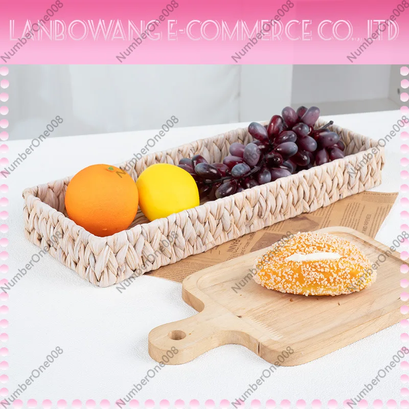Calabash Straw Woven Desk Storage Basket Fruit Tray Cosmetics Snack Organizer Bread Bin