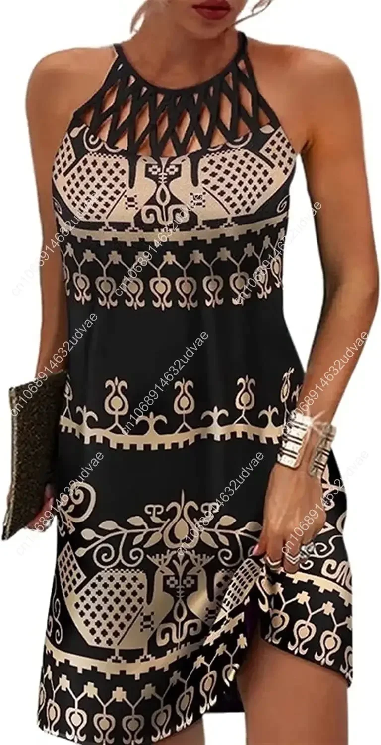 

Summer Dresses for Women 2025 Casual Floral Halter Neck A-line Beach Vacation Sundresses with Pockets