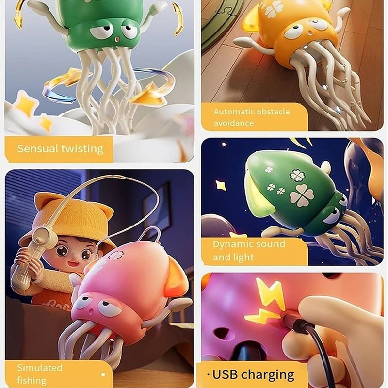 Juguete de pulpo de baile eléctrico, columpio automático, baile para gatear, evitación automática de obstáculos, juguete con Sensor de pulpo con música LED para niños