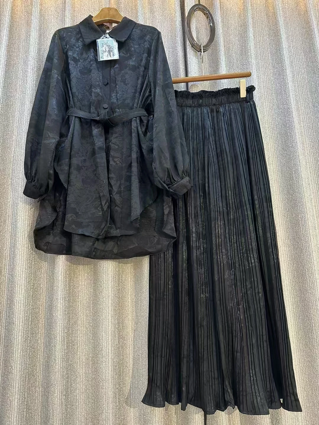 

New Summer Fashion For Women Loose Lantern Sleeve Print Shirt Female Casual High Waist Pleated Wide-leg Pants Two-piece Set