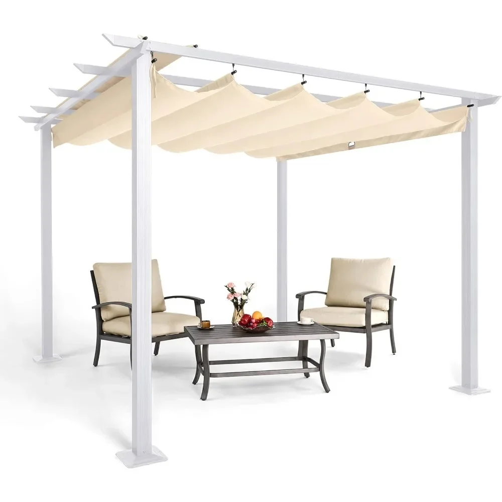 

10' x 10' Retractable Pergola Canopy – White Frame & Sun Shade for Backyards, Gardens & Patios
