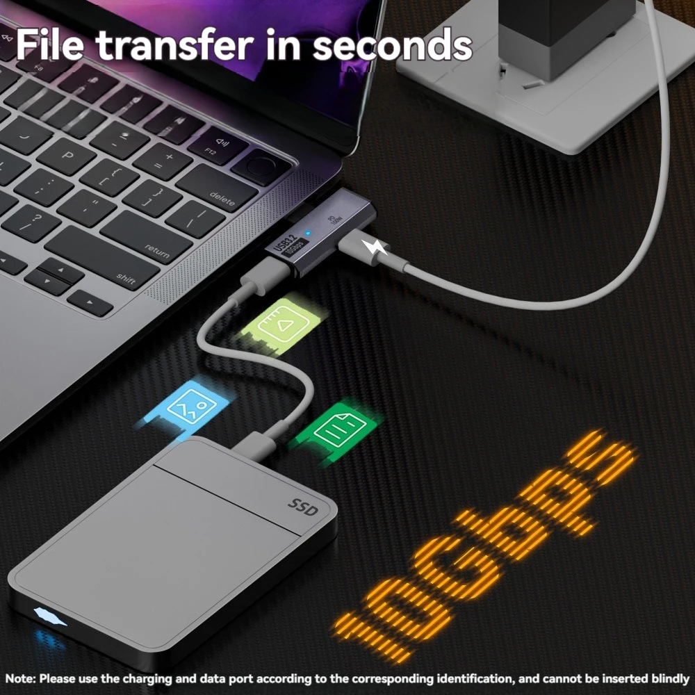 USB C 10Gbps Data Transfer Adapter with 100W PD Fast Charging Type-C Headphone Charger Splitter for Laptop Mobile phones