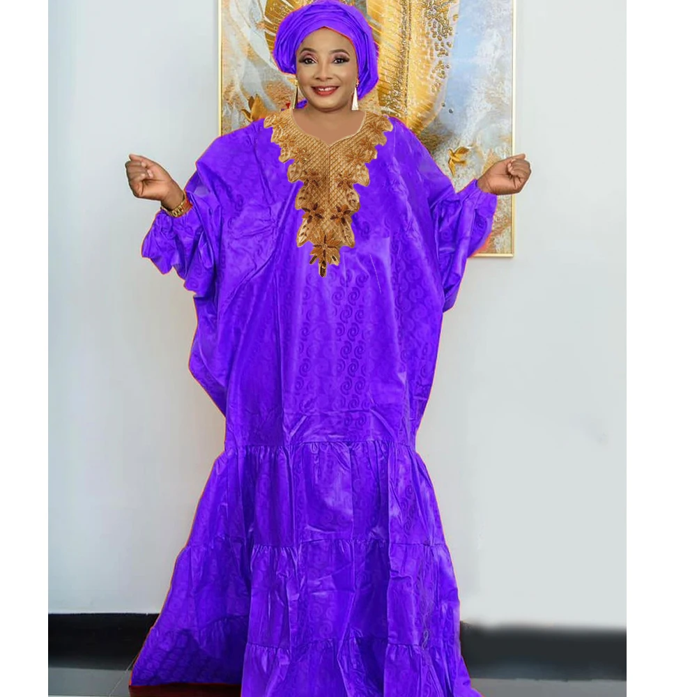 2024 i piรน nuovi abiti africani Bazin Riche di grandi dimensioni nigeriano nobile abito da sposa abbigliamento viola Guinea Lady abiti lunghi Boubou