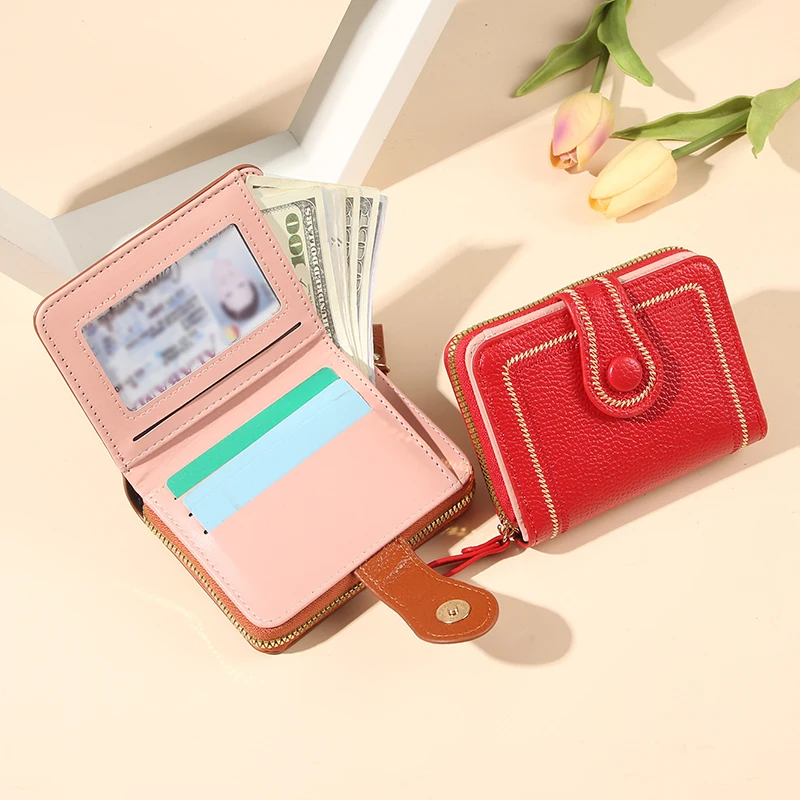 Short retro Hong Kong-style versatile large-capacity multi-slot zipper loose change card bag，Multiple colors available