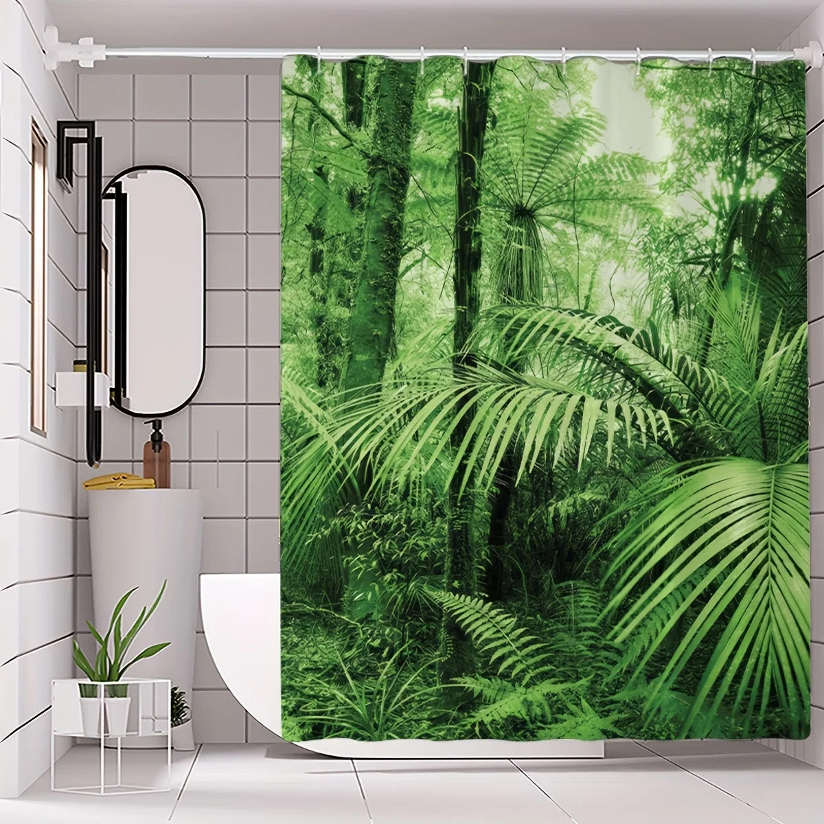 Tropical Rainforest Patterned Shower Curtain, Shower Curtain, Dry And Wet Separation Bathroom Shower Curtain