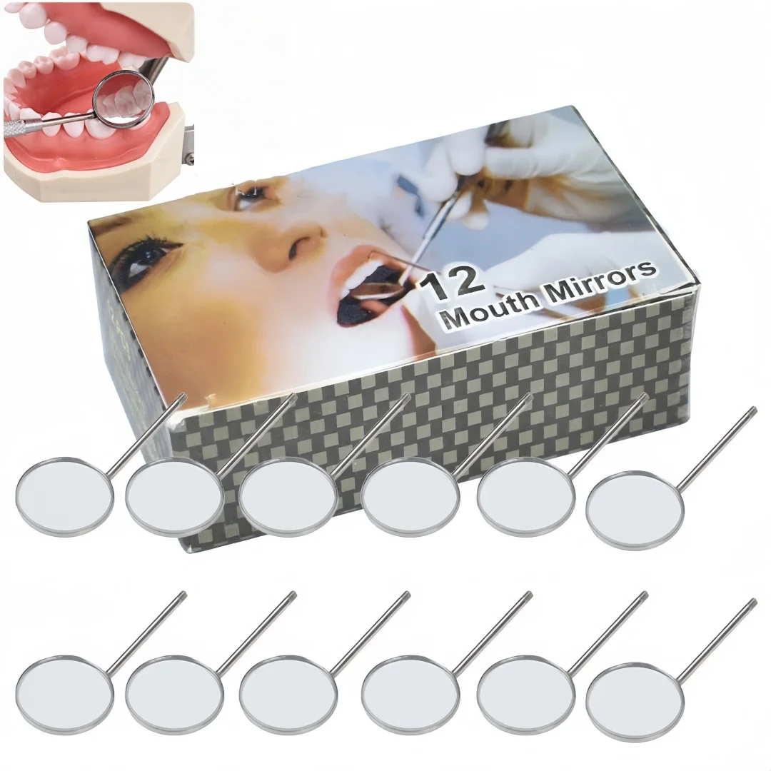 

12PCS/box Dental Stainless Steel Mouth Mirror Head Examination Oral Endoscope Dental Oral Teeth Cleaning Accessory Tools #4#5