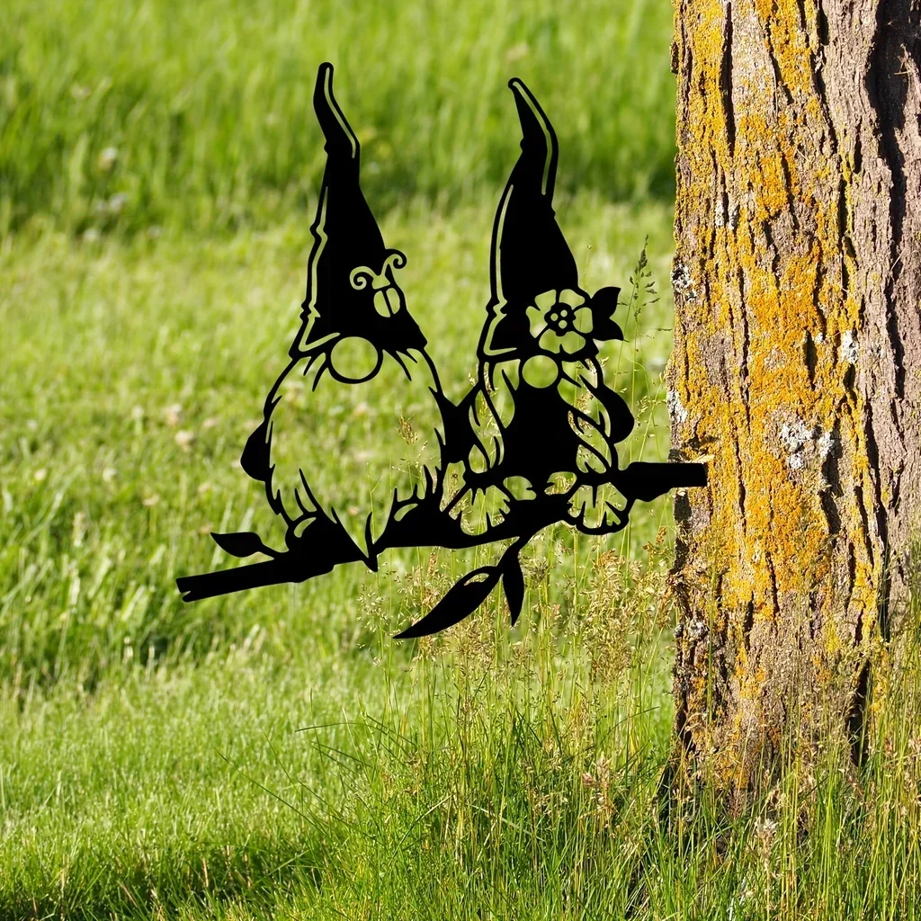 

HELLOYOUNG Add A Touch of Magic To Your Garden Outdoor Metal Branch Gnomes Couple Decoration Home Decoration for Garden Party De