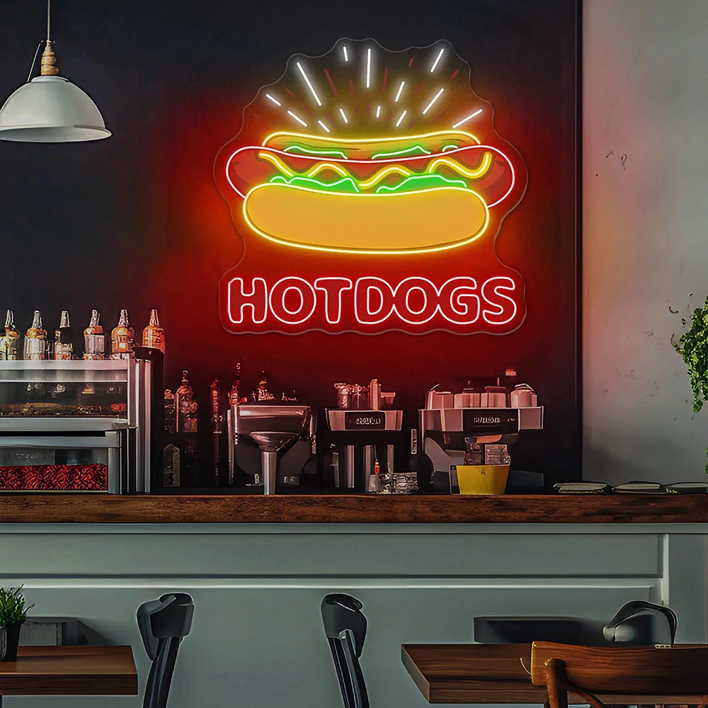 Hotdogs Neon Sign, Fast Food Shop Wall Decor, Art Business Logo, Restaurant Welcome, btNeon LED Lights