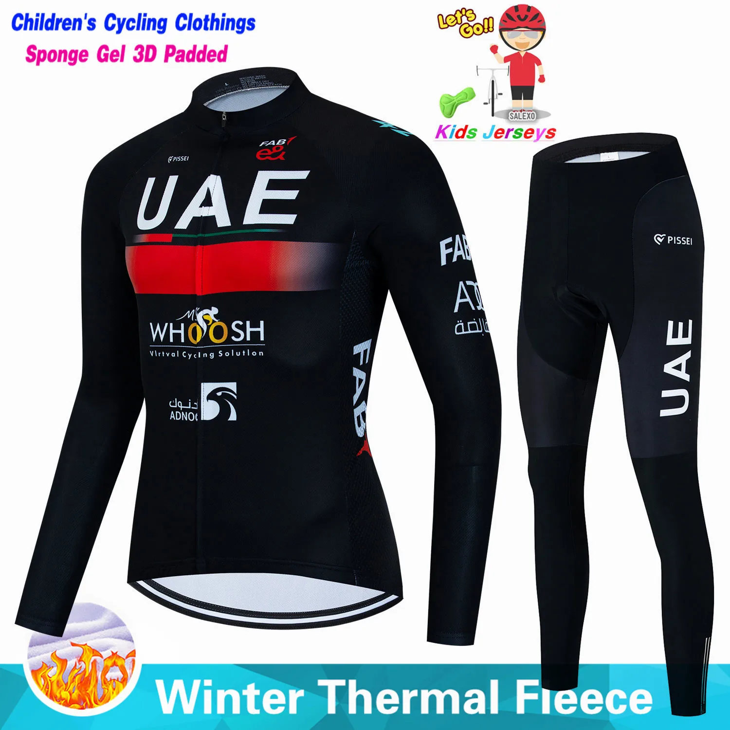 Uae Kids Winter Fleece Cycling Jersey Sets Children Mountian Bicycle Clothes Wear Boys Racing Bike Clothing Girls Cycling Suit