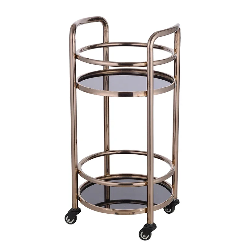 Trolley Rolling Cart Modern Bar Tea Wine Holder Serving Cart with Wheels Rose Gold and Grey Hotel Trolley Home Hotel Restaurant