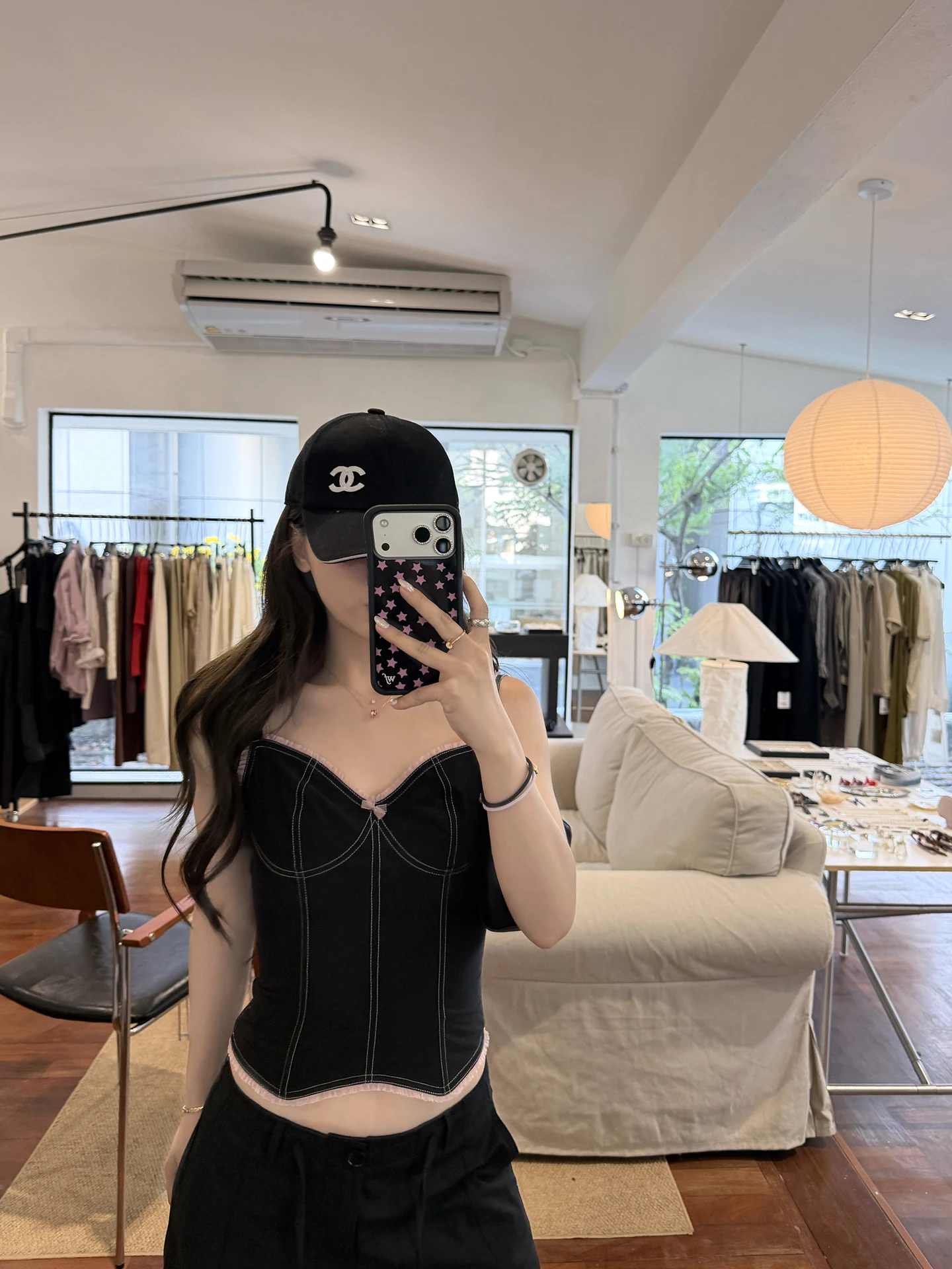 

ZhangZhang Yellow Fishbone Design Bralette with Lace Trim Color Block Waist Cinching Strap Vest for Women Spring 2026 Polyest...
