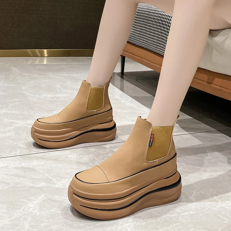 Nuovi stivaletti da donna autunno 2022 7CM tacchi alti Sneakers sportive piattaforma stivali da moto in pelle per donna Botas Feminina