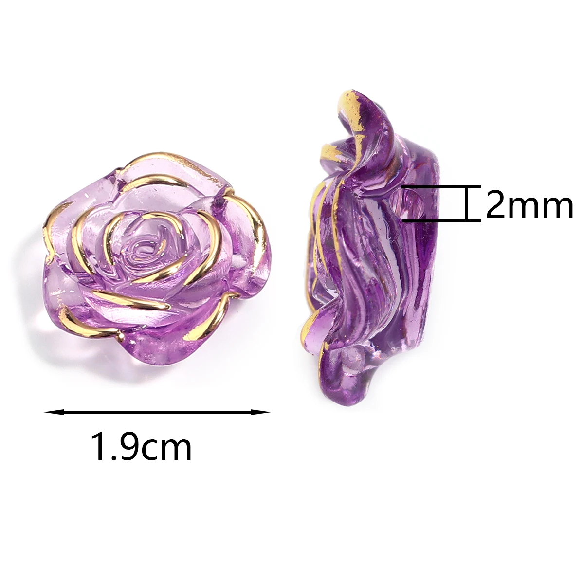 30pcs/lot Resin Rose Flower Flatback Rose Flowers With Gold Border Loose Spacer Beads For DIY Jewelry Making Necklace Bracelet