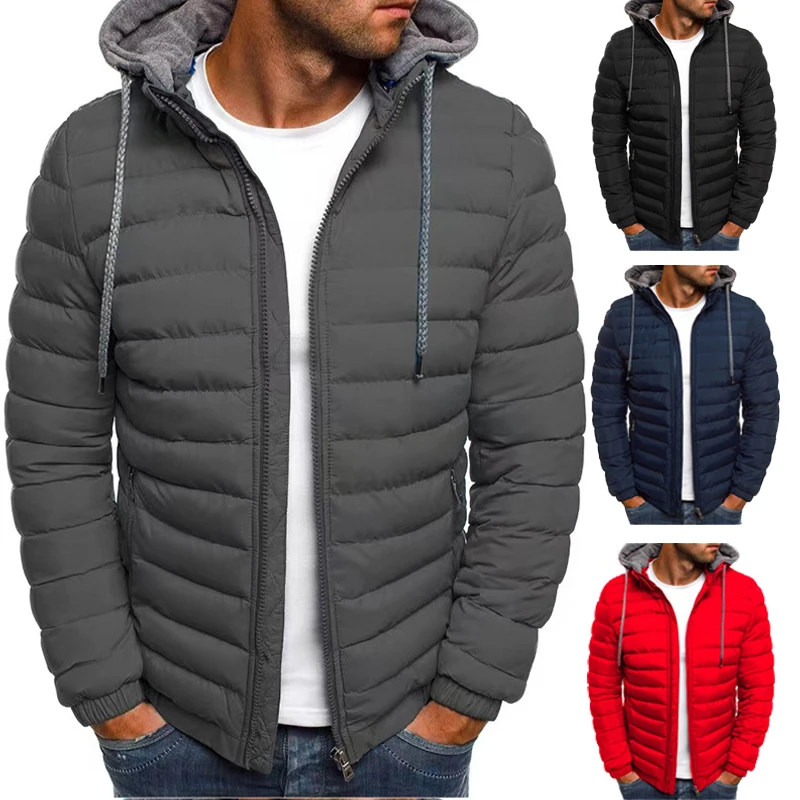 Winter New Men\'S Detachable Hooded Jacket Outdoor Thickened Warm Windproof Jacket Lightweight Harajuku Street Unisex Down Jacket