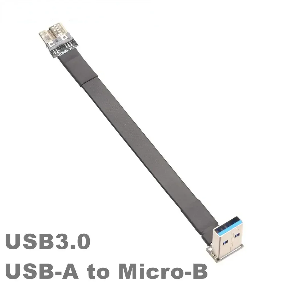 3-300CM USB 3.0 USB-A to Micro-B Ribbon Flat Cable Male to Male FPC USB 3.0 Type A Micro B 90 Degree Angle Connector Up Downward