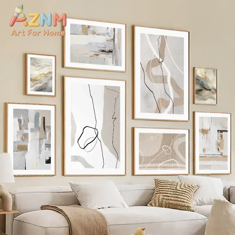 Multi-size 1PC frameless high-definition decorative paintings,Abstract Color Blocks Thick Lines Marble Wall Art Canvas Painting