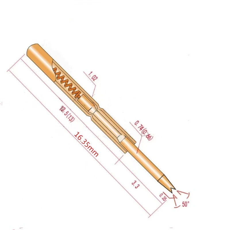 100PCS/Bag Gold-plated PA75-F1 Four Claw Plum Blossom Head Spring Test Probe Outer Diameter 1.02mm Length 16.35mm PCB Pogo Pin