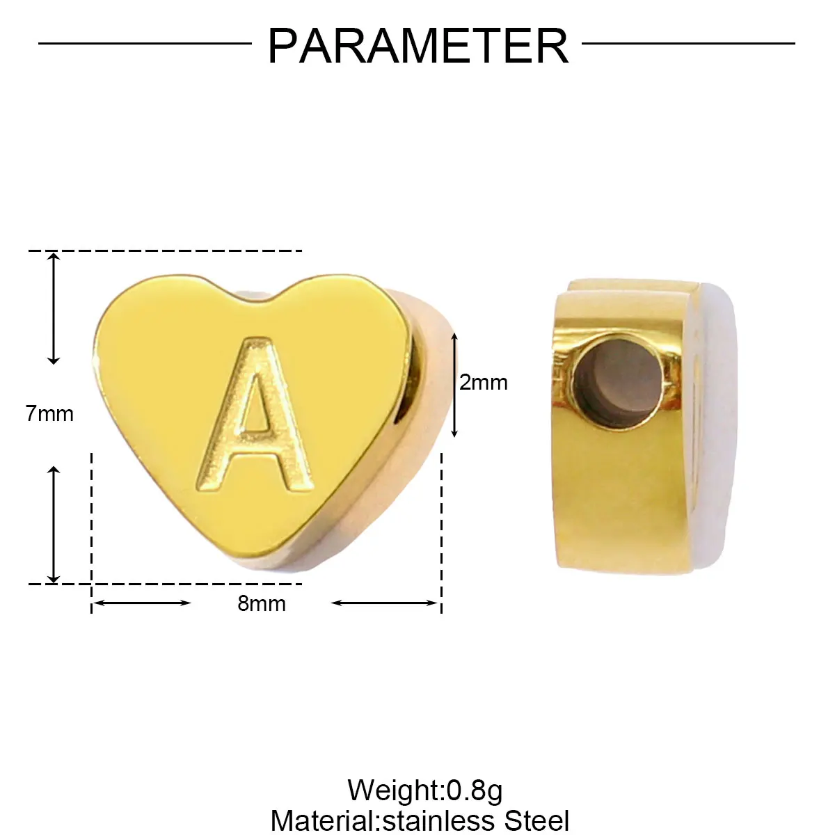 10Pcs/Lot Stainless Steel Heart Shaped Capital Letters Alphabet Beads For DIY Jewelry Making Necklaces Earring Accessoreis