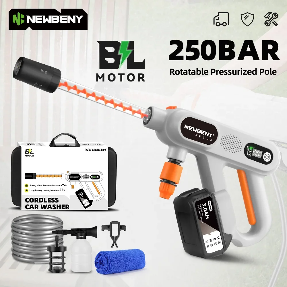Newbeny 220bar sem escova de alta pressão energia lavadora carro arma 3 engrenagens sem fio jardim limpo pistola para makita 18v bateria