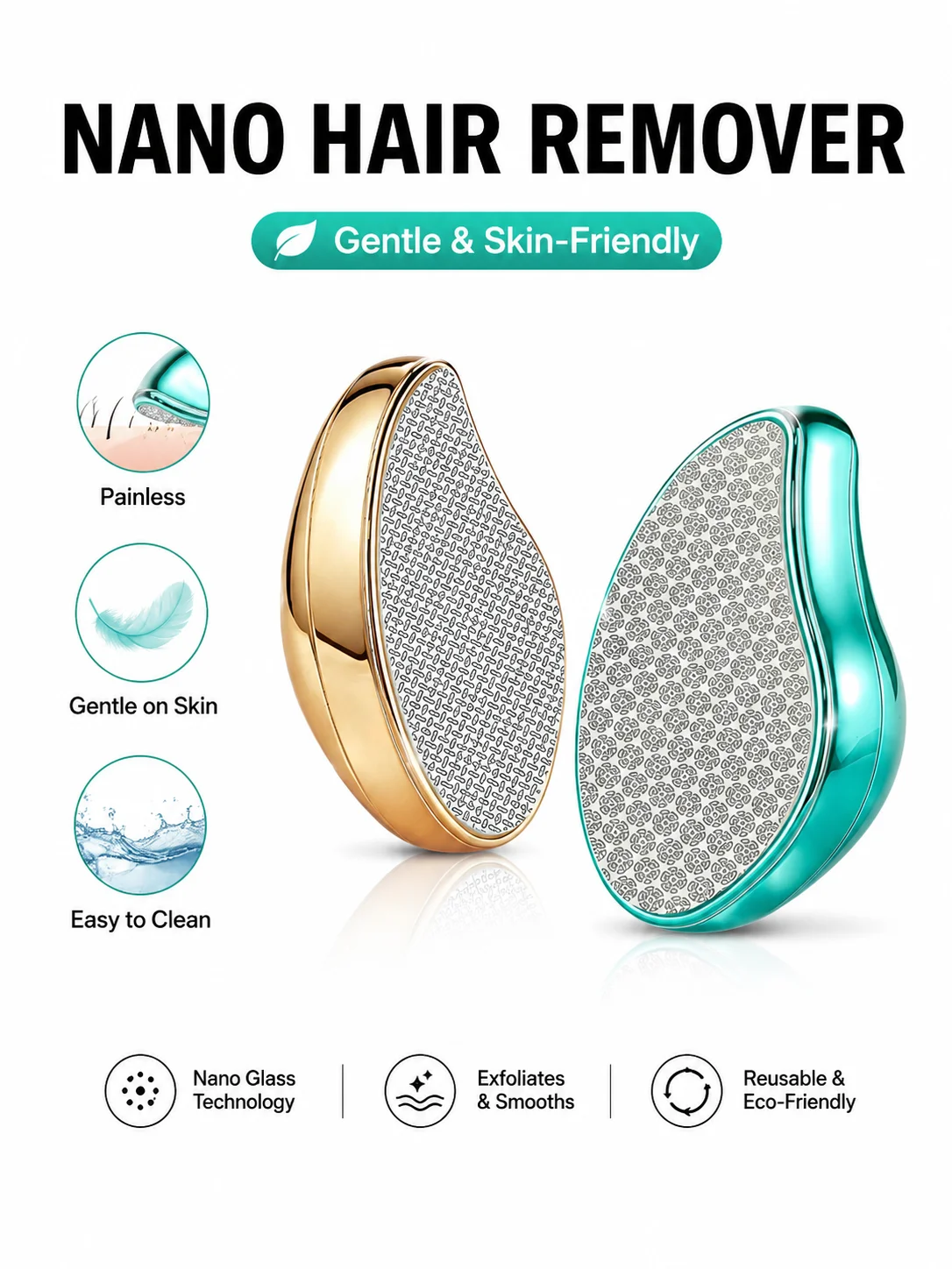 Gentle Nano Hair Remover for Sensitive Skin, Exfoliating Nano Glass Depilator, Home Use Shaving Device, Exfoliating Hair Remover