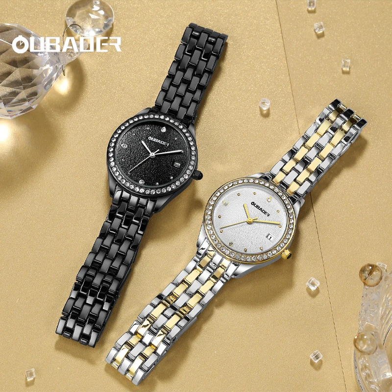 

Oubaoer Original Brand Fashion Women's Watch Modern Quartz Watch Set with Diamond Scales Waterproof Calendar Women's Watch