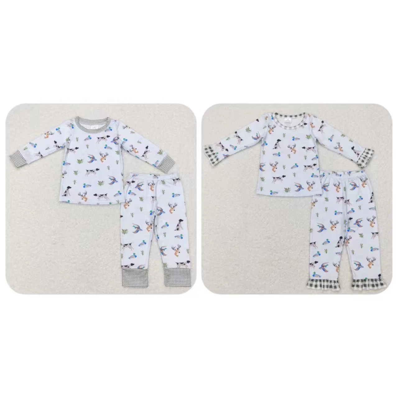 Wholesale Children Hunting Pajamas Sleepwear Boy Girl Long Sleeves Ducks Shirt Set Kids Dogs Pants Toddler Deer Outfit Nightwear