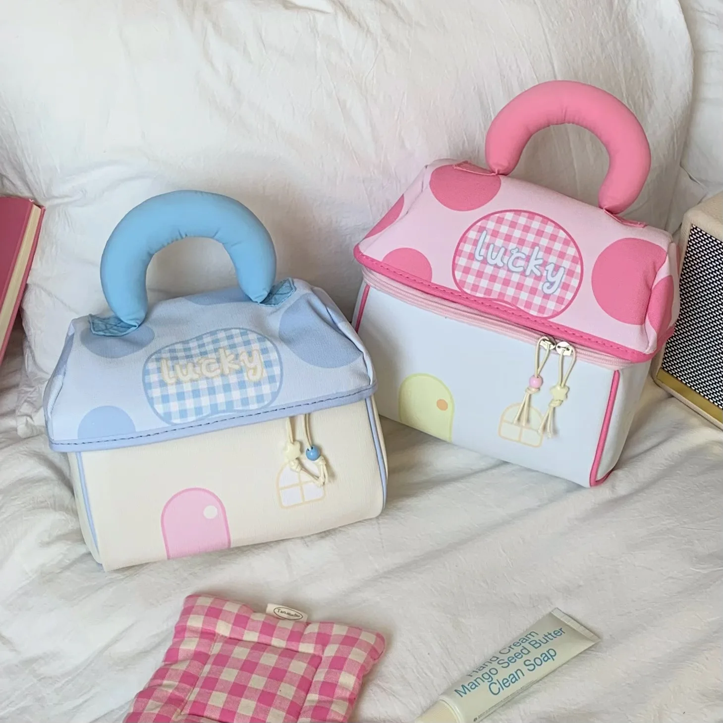 Cute Mushroom Makeup Bag New Large-capacity Hand-held Compartmentalized Storage Bag Portable Cosmetics Toiletries Bag Going Out
