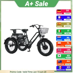 3 Wheel Electric Tricycle For Adults 20 Inch Fat Tire Electric Bike Cargo 500W 48V Powerful Removable Battery