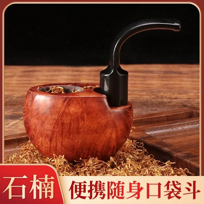 MuXiang Handmade Tobacco Pipe ,  Portable Pocket Pipe ,  Briar Wood Smoking Pipe , Smoking Filter with Cleaning Tools