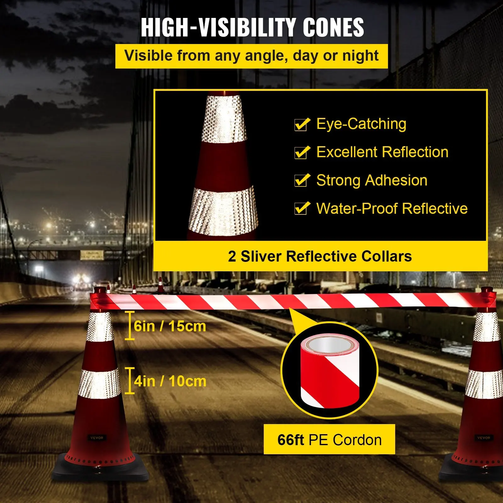 Safety Cones, 8 x 30" Traffic Cones, PVC Orange Construction Cones, Reflective Collars Traffic Cones w/Black Weighted Base