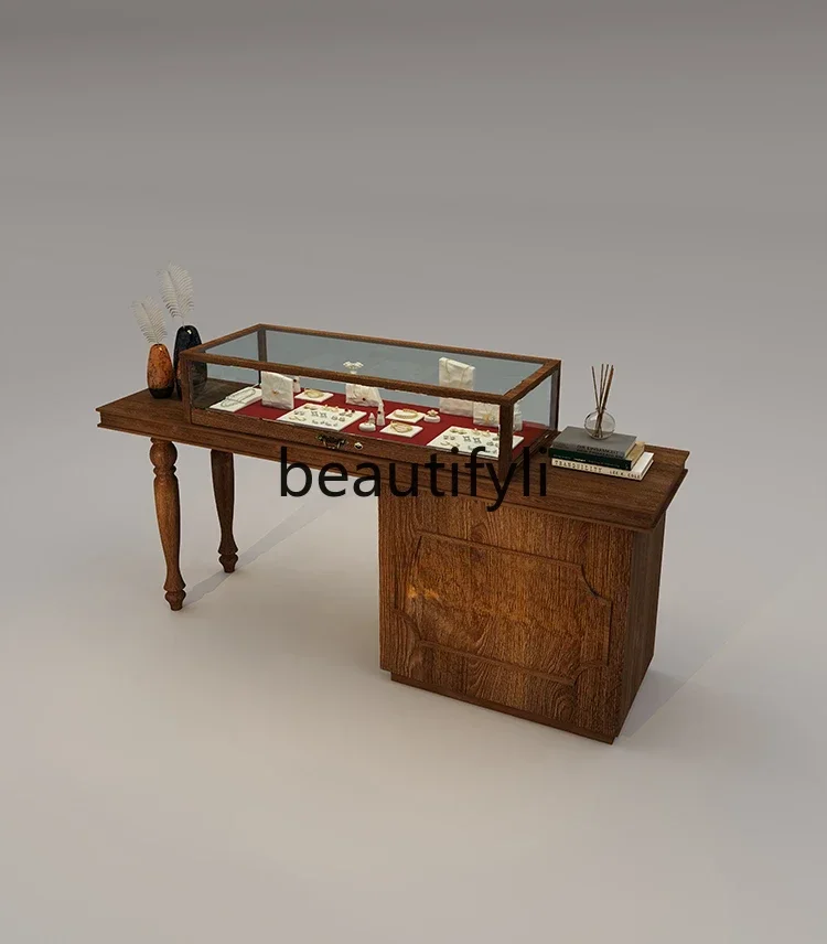 

pg46American retro medieval jewelry cabinet jewelry display cabinet museum jade exhibition glass island cabinet