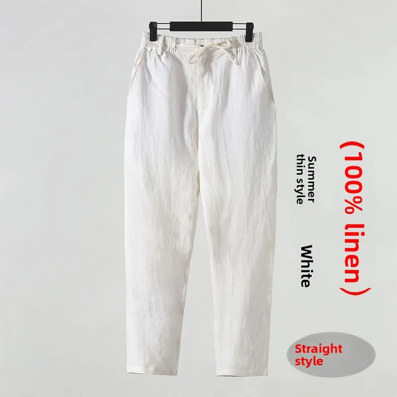 Pantaloni casual larghi da uomo in lino estivo Pantaloni casual in lino di cotone sottile a nove collant comodi e traspiranti giovanili