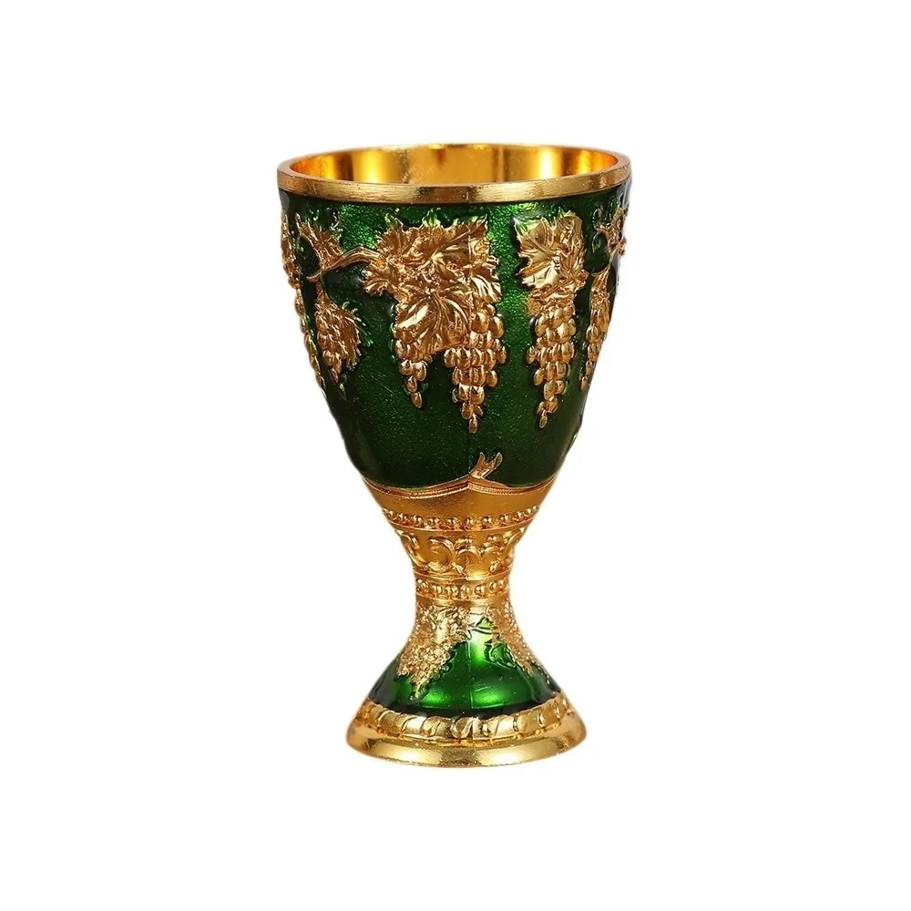 Liquor Glass Embossed Grape Wine Glasses European Style Medieval Vintage Metal Wine Cup Decorative Elegant Vodka Goblet Party