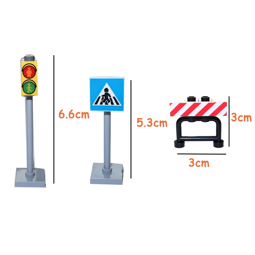 

City Traffic Lights Road Signs Roadblock Signal Light Speed Limit Humanoid road Parking lot sign MOC Building Blocks Scene Toys