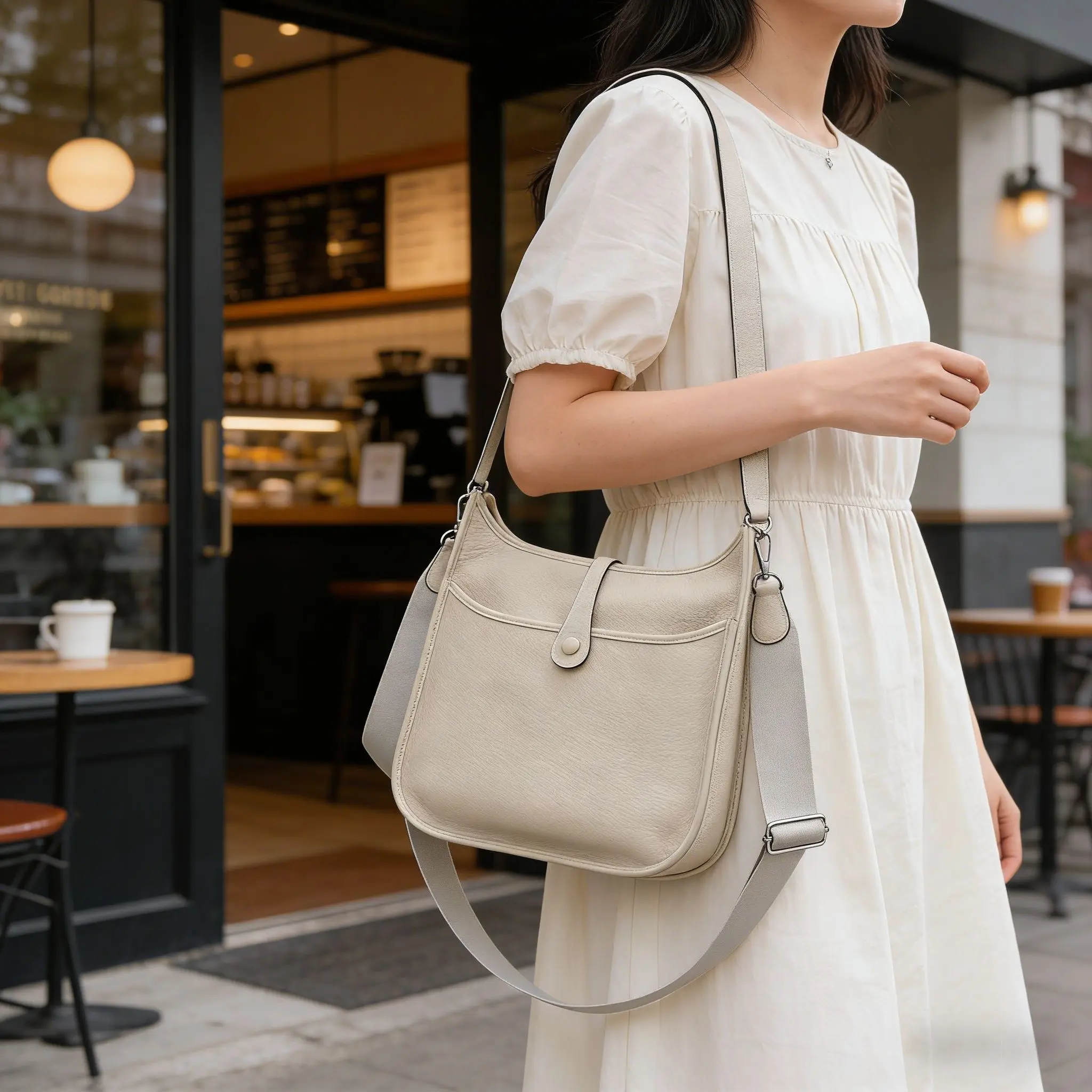 

New Leather Shoulder Bag for Women Air Stewardess Bag Wide Strap Crossbody Bag Retro European Style Messenger Bag Soft Cowhide