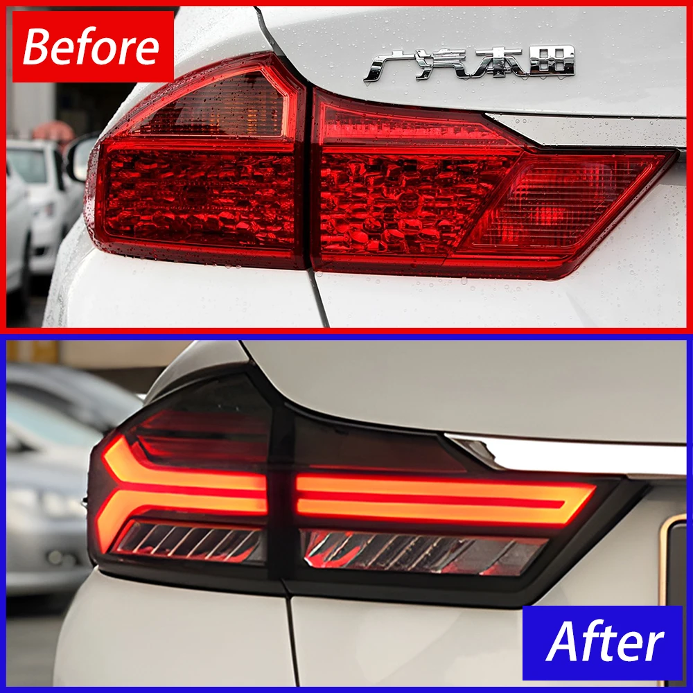 Car Taillights Assembly For Honda City 2014-2019 LED Auto Rear Back Lamps Upgrade Audi A5 Style Streamer Brake Light Accessories