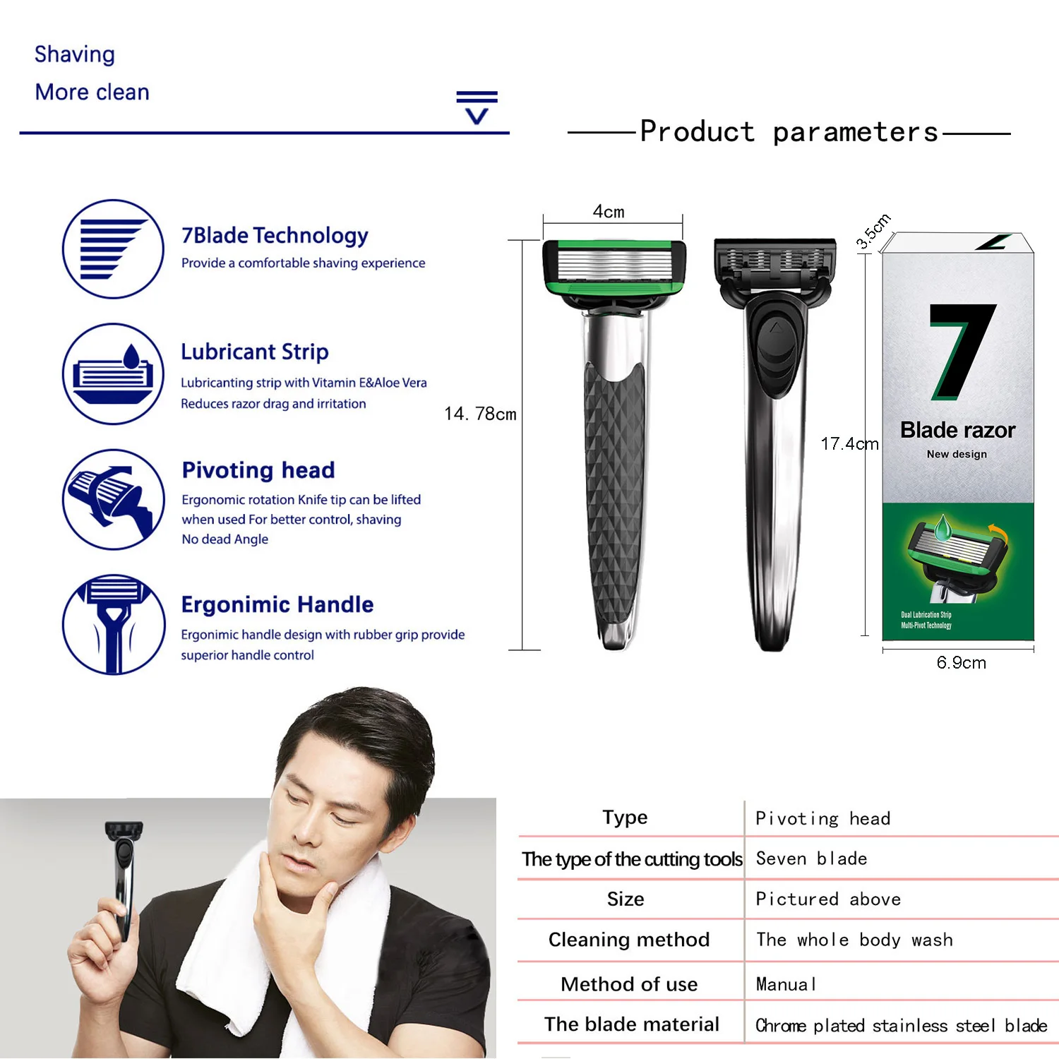 Safety 7-Layer Shaver Blade Manual Razor with Replaceable Blades No Skin Damage Blades Shaver Manual Metal Razor