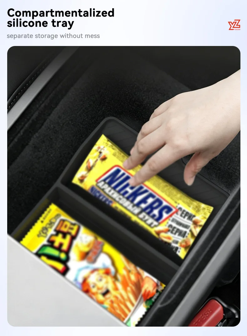 YZ für Tesla Model Y Standard Juniper RWD 2026 2025 Mittelkonsole Untere TPE-Aufbewahrungsbox Ladepad-Organizer Auto-Zubehör – Detail 4